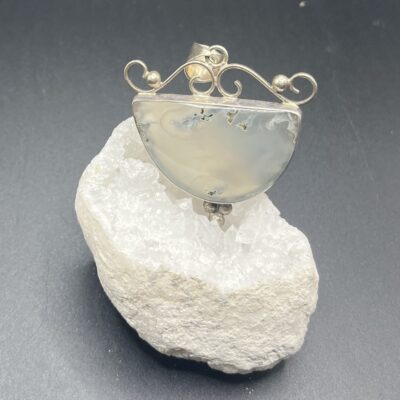 Pendentif argent 925 et pierre naturelle agate mousse laiteuse "la leche de la tierra"