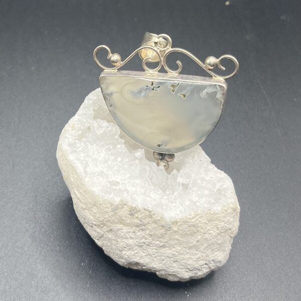 Pendentif argent 925 et pierre naturelle agate mousse laiteuse "la leche de la tierra"