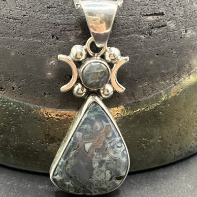Pendentif pierre naturel agate mousse + labradorite "Madre Tierra"