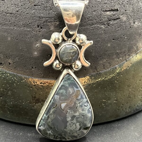 Pendentif pierre naturel agate mousse + labradorite "Madre Tierra"