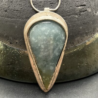 Pendentif argent 925 + jade du Guatemal "El corazon de los mayas"