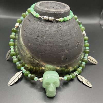 Collier - Pierres naturelles Aventurine + Chrysoprase + Agate Mousse "El cocktail de la tierra"