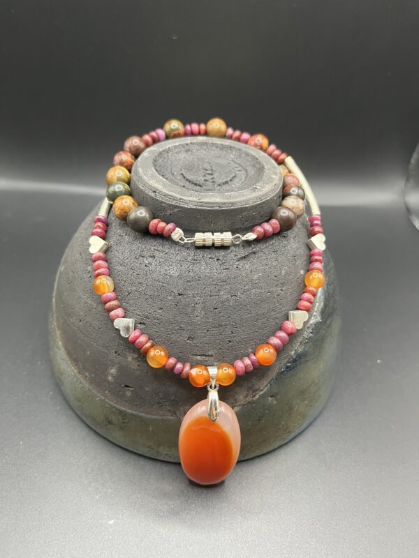 Collier - Pierres naturelles Cornaline - Jaspe - rubis "Fuego"