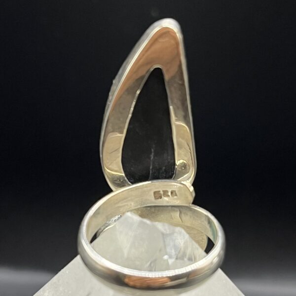 Bague argent 925 - pierre naturelle géode onyx noir et amazonite "Les racines du coeur" – Image 2