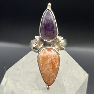 Bague argent 925 - pierre naturelle pierre de soleil et améthyste "Sol y Luna"
