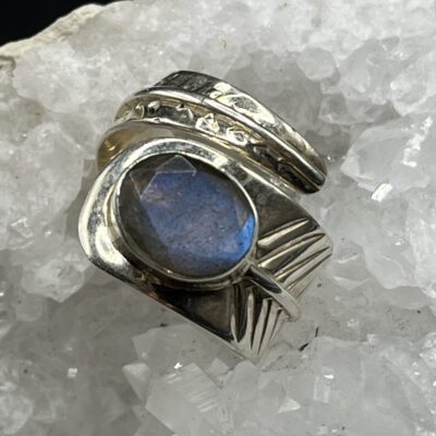 Bague argent 925 - pierre naturelle labradorite - "Cielo"