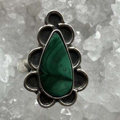 Bague argent 925 - pierre naturelle malachite - "Flor de noche"