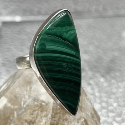 Bague artisanale en argent 925 - pierre naturelle malachite - "Corazon"