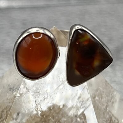 Bague argent 925 - pierres naturelles Agathe de feu et cornaline - "Fuego intenso" - bijou artisanal